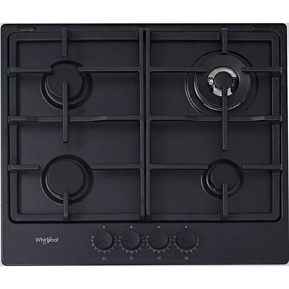 Варильна поверхня Whirlpool газова, 60см, чавун, конфорка з подвійним рядом полум'я, чорний (TKRL661NB)