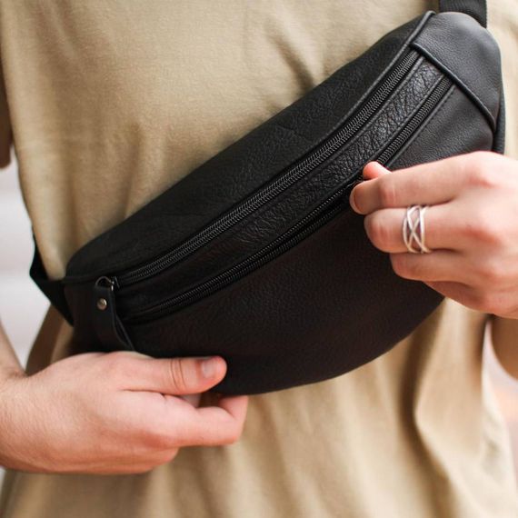 Сумка-бананка з додатковою кишенею, Чорна зручна бананка чоловіча, Бананка для повсякденного життя GE-24