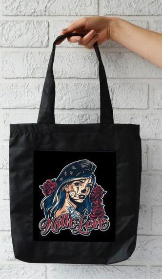 Сумка шоппер  с карманом 4Profi "With Love" оксфорд чёрная