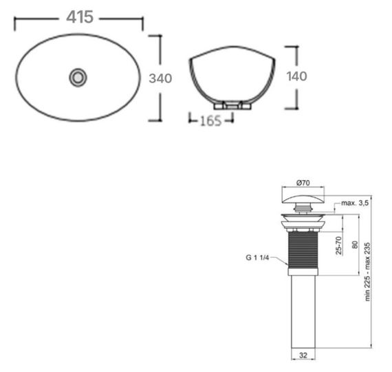 Комплект Qtap Dove: Раковина накладна овальна 415x340x140 мм White + Донний клапан PU02 (QT06113078WN47308) | Зображення 1