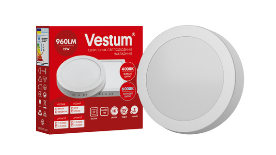 Круглий світлодіодний накладний світильник Vestum 12W 6000K 220V 1-VS-5306 | Зображення 1