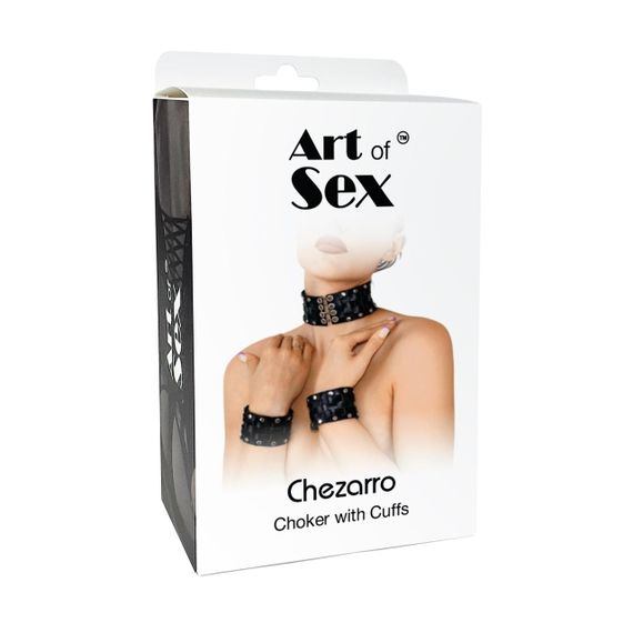 Кожаный чокер с манжетами Art of Sex - Leather Chezarro sexstyle | Зображення 2