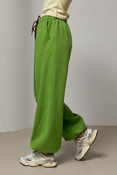 Однотонні спортивні штани із затяжками - зелений цвет, ONE SIZE (є розміри) | Зображення 4