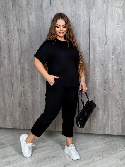 Женский летний костюм футболка и укороченные штаны большие размеры и батал KF090 цвет черный, размер 56/60 | Зображення 3