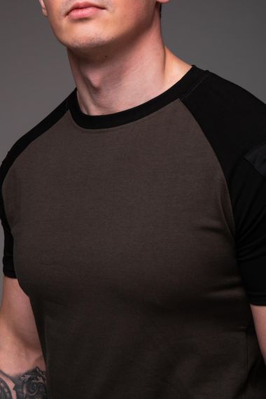 Мужская футболка комбинированная с карманом на рукаве RA2321 размер L, цвет коричневый | Зображення 4