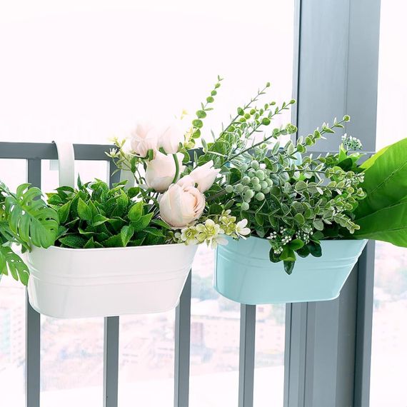 Подвесные кашпо металлические 4 шт, цветной горшок большой с крючком и дренажем для балкона окон перил двора | Зображення 4