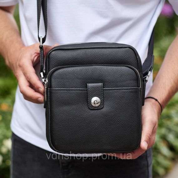 Чоловіча шкіряна універсальна сумка 24х20х8, барсетка зі шкіри, сумочка для чоловіків з регулюванням ручки, чорна | Зображення 5