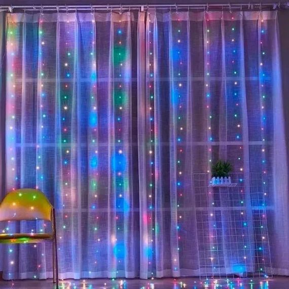 Світлодіодна гірлянда штора з пультом мультик 3х2 м від мережі 200 LED кімнатна гірлянда завіса на вікно | Зображення 4