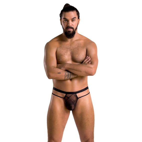 Чоловічі прозорі стринги Passion 029 THONG COLLIN S/M Black, сітка | Зображення 2