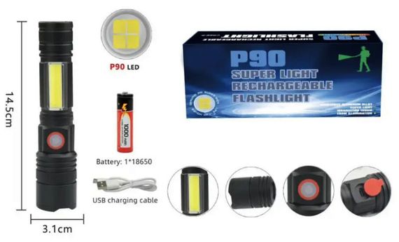 Карманный ручной аккумуляторный фонарь RB-244 фонарик с зумом P90+COB Zoom Micro-USB | Зображення 4