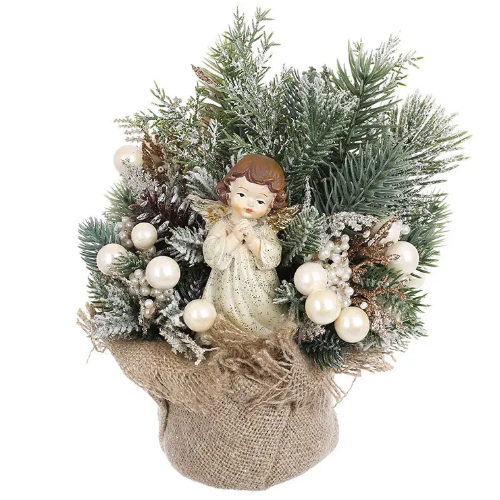 Новорічна композиція в джутовому мішечку ( хвоя, ягоди, шишки), 21*22см