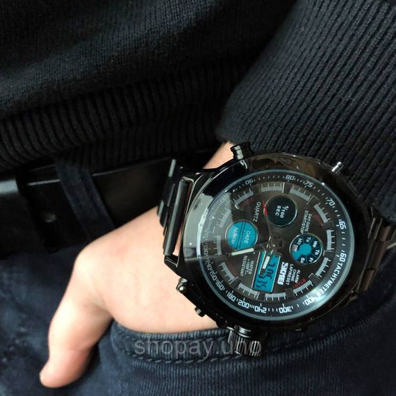 Годинник наручний чоловічий SKMEI 1515BK BLACK, годинник наручний електронний тактичний. Колір: чорний | Зображення 5