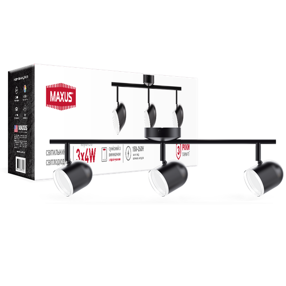 Спот світильник на 3 лампи MAXUS MSL-01C 3x4W 4100K чорний