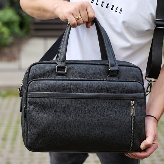 Офісна чоловіча сумка через плече 39х29х10, шкіряний портфель-месенджер для бізнесу, чорний | Зображення 6