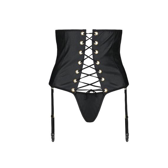 Пояс-корсет з екошкіри CELINE SET black — Passion: шнурівка, знімні пажі для панчіх, стрінги, L/XL | Зображення 4