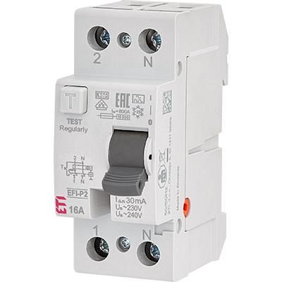 Реле диференційне ETI  (ПЗВ) 2р EFI6-P2 16/0,03 тип AC (6kA) (2061250)