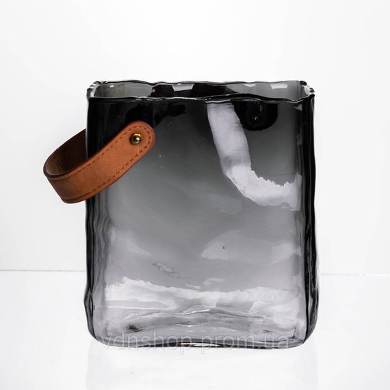 Скляна ваза сумочка з ручкою 16×8×18.5 (см) декоративна Сірий HP-19-156-2 | Зображення 3