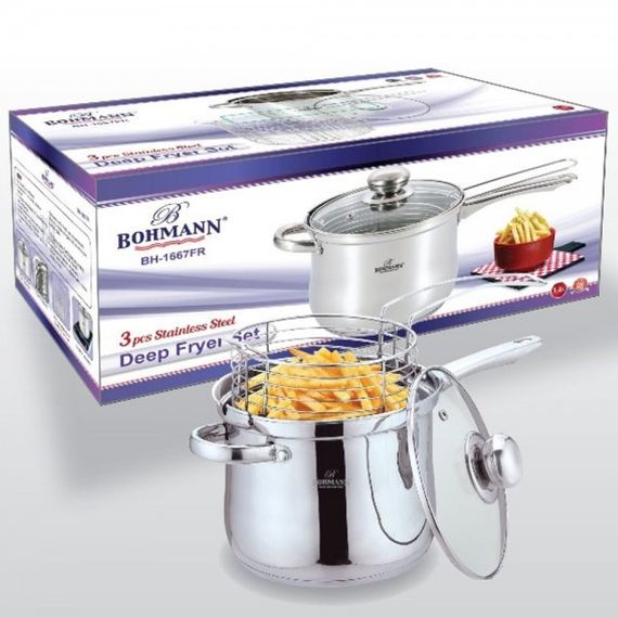Каструля-фритюрниця Bohmann BH-1667 FR, 3.4 л, 18 см, з нержавіючої сталі з кришкою | Зображення 1
