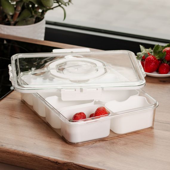 Контейнер для їжі з 8 відсіками 31х24х7 см судок для їжі пластиковий 2.5 л Білий HP-27-3 | Зображення 1