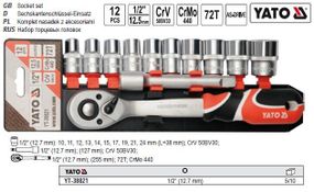 Набор головок торцевих 1/2''(12,7 мм) 10-24 мм 12 шт YATO-38821