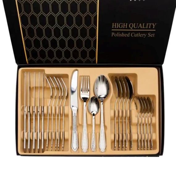 Набір столових приборів золото на 6 персон комплект столових приборів 24 предмети Срібло HP-20-63 | Зображення 1