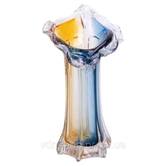 Декоративна скляна ваза для квітів 29 см фігурна ваза 500 мл Жовто-синя HP-9-4 | Зображення 1