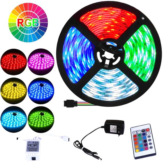 Комплект світлодіодна стрічка лента LEDSTRIP LED 3528 5 метрів RGB SMD різнокольорова + Блок живлення + Контролер + Пульт Польща!
