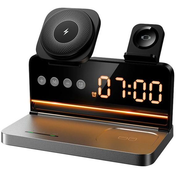 БЗУ Hoco DWQ03 North 4in1 with alarm clock Black