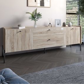 Тумба під телевізор з шухлядами LION Wood з чорними ніжками 180х50х40 см Дуб Сонома (LION-043129)