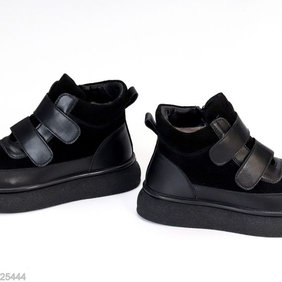 Круті спортивні зимові чорні черевики натуральна шкіра+замша на липучках | Зображення 5