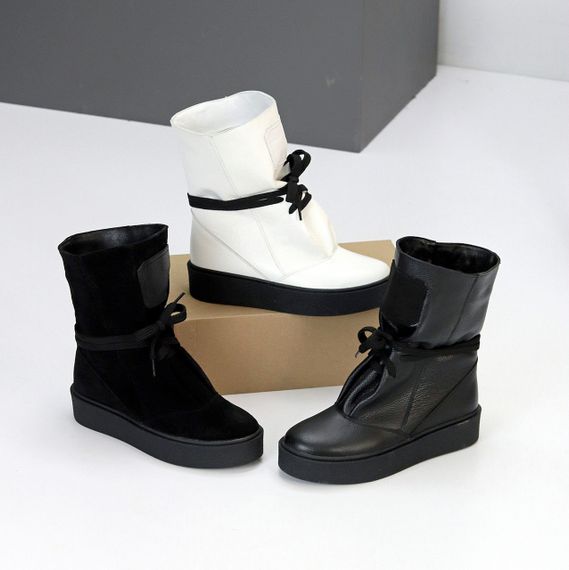 Дизайнерські зимові чорні високі черевики натуральна шкіра флотар | Зображення 9