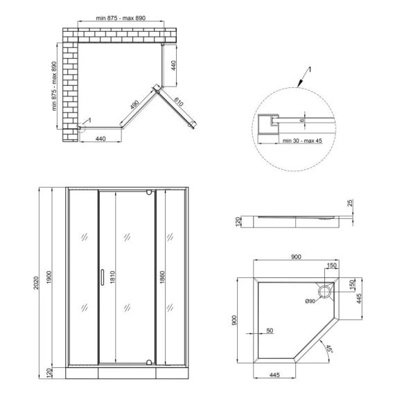 Набір Qtap душова кабіна Leo CRM10995-AC6 Clear 2020x900x900 мм + піддон Diamond 309912 90x90x12 см із сифоном | Зображення 1