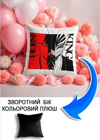 Подушка плюшева Мерч Крафт Дизайн з принтом аніме bleach чорний плюш квадратна 33х33 см
