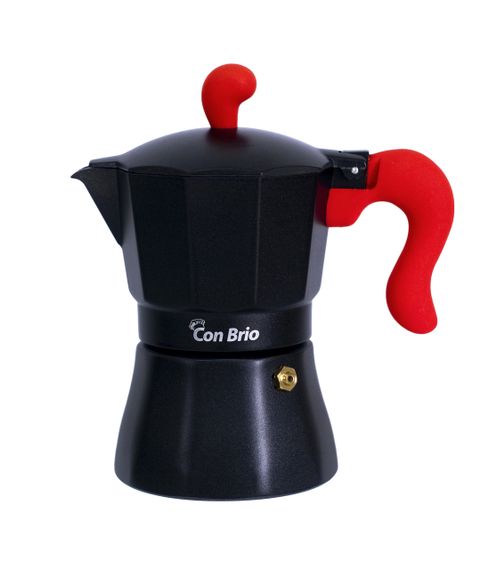 Кофеварка гейзерная алюминиевая Con Brio CB-6603, 150 мл (на 3 чашки), с красной ручкой, для дома и офиса