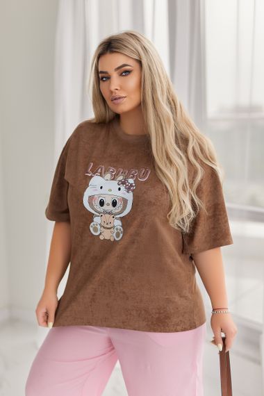 Жіноча вільна футболка Labubu варена тай дай колір коричневий, розмір 46/48, GF05256 | Зображення 1