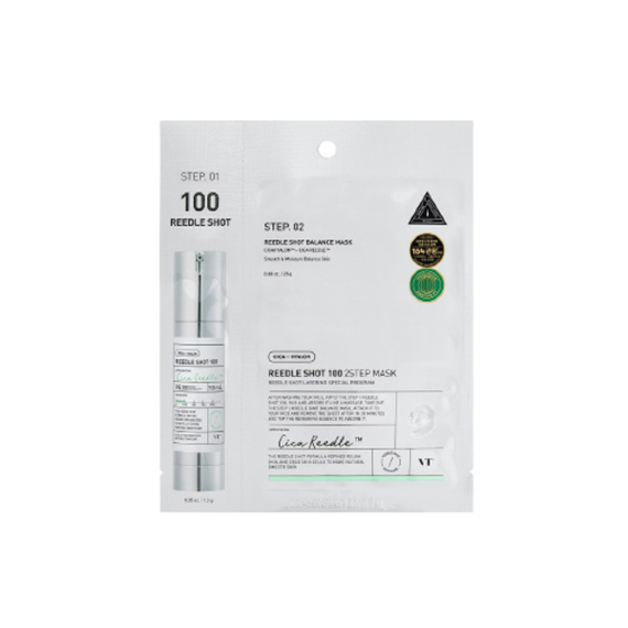 Укрепляющая тканевая маска для лица VT Cosmetics Mild Reedle Shot 100 2-Step Mask (1.5 g + 25 g)