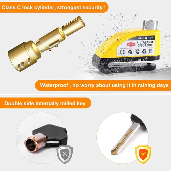 Замок REAPP із сигналізацією для дискових гальм мотоцикла, мопеда, велосипеда — надійний захист і гучний сигнал 110 дБ | Зображення 5
