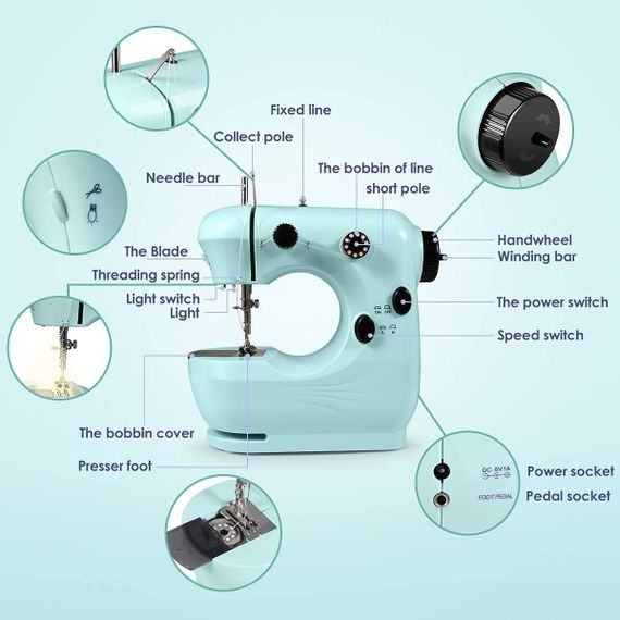 Портативная швейная машинка YurDoca с выдвижным столом и подсветкой, модернизированная, две нити, двухскоростн | Зображення 4