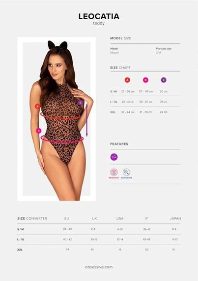 Еротичний костюм леопарда Obsessive Leocatia teddy XXL, боді, обруч з вушками sexstyle | Зображення 4