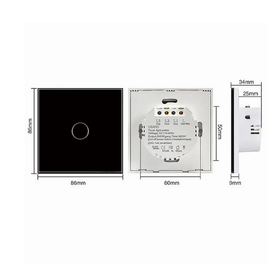 Сенсорный умный переключатель света: 1 клавиша, Белый | Зображення 2