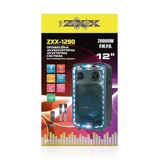 Акустическая переносная колонка ZXX-1290 60Вт 12» 71х345х30см два микрофона пульт ДУ OZ-730 с подсветкой | Зображення 1