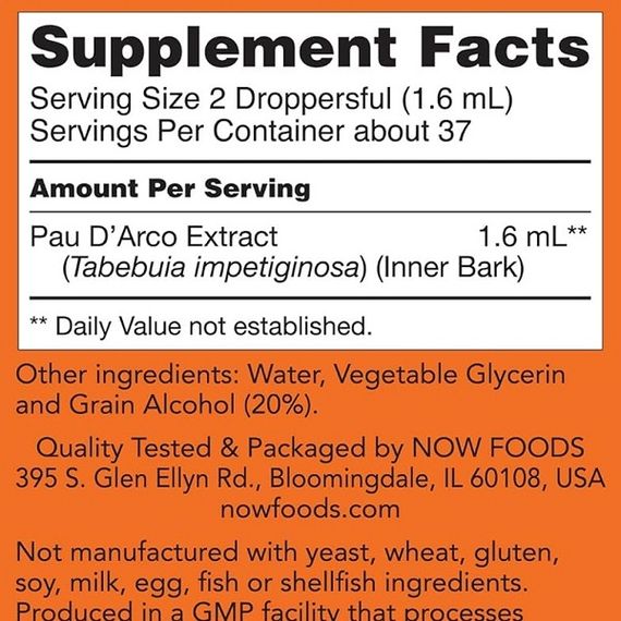 Муравьиное дерево NOW Foods Pau D'Arco Extract 59 ml /37 servings/ | Зображення 1