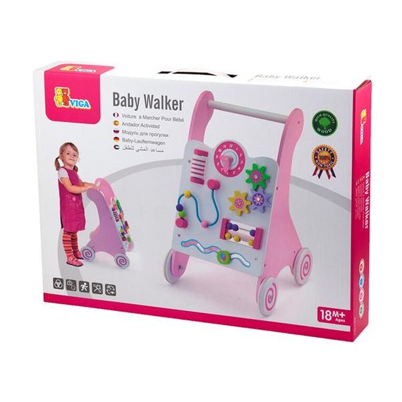 Ходунки-каталка Viga Toys з бізібордом рожевий (50178) | Зображення 1