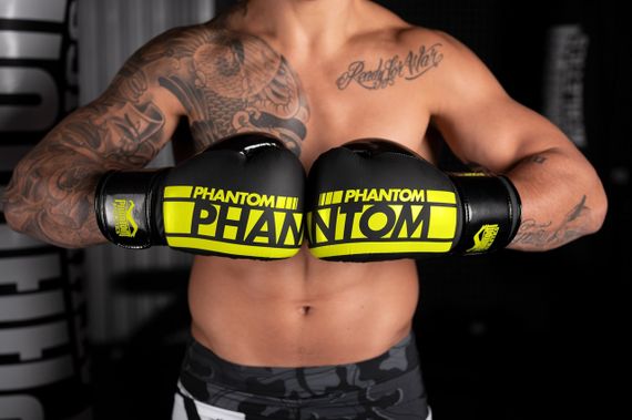 Боксерські рукавиці Phantom APEX Elastic Neon Black/Yellow 14 унцій (капа в подарунок) | Зображення 9