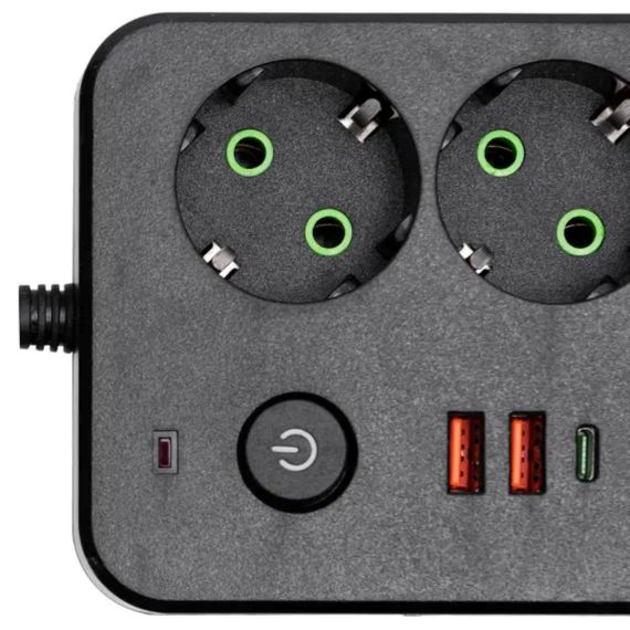 Мережевий фільтр-подовжувач 4 розетки 2xUSB-A 1xUSB-C 5м чорний HP-5-48 | Зображення 2