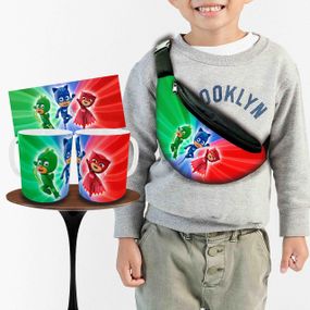 Набор: детская сумка-бананка+кружка Герои в масках 32х15см,бананка для мальчика через плечо на подарок (00900)