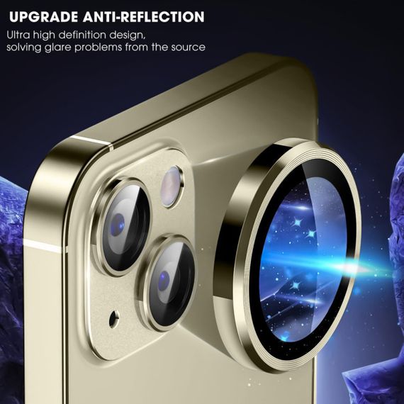 Захисне скло Metal Classic на камеру (у упак.) для Apple iPhone 15 (6.1") / 15 Plus (6.7") Золотий / Gold | Зображення 3
