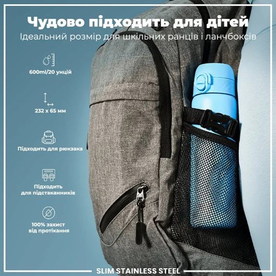 Бутылка для воды металлическая ION8 600 мл Stainless Steel Alaskan Blue (I8SS600ABLU2) | Зображення 2