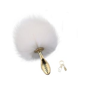 Металева анальна пробка Крихітний хвіст LOCKINK SEVANDA White Bunny-Tail Anal Pear-shape Plug Sex Aura