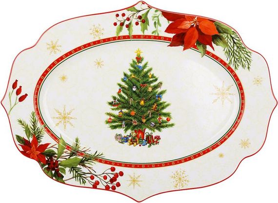Блюдо порцелянове "Christmas Story" 35х25см, овальне, білий з червоним